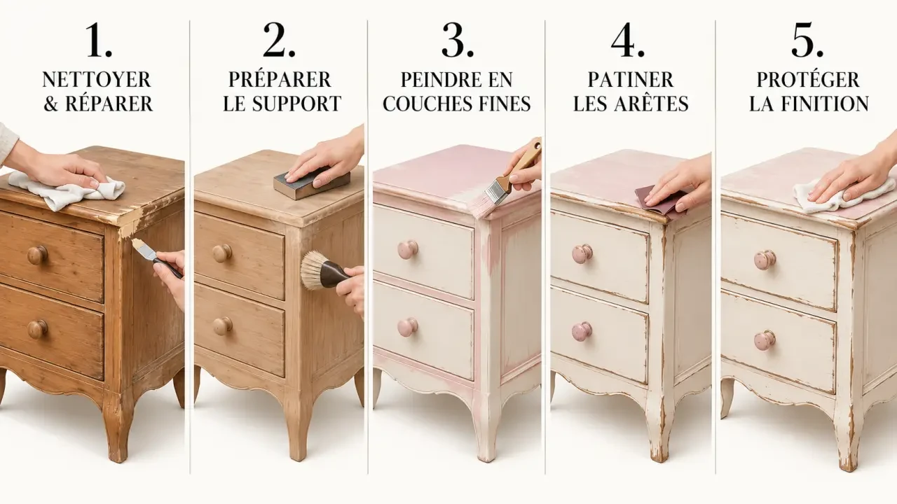 Étapes pour patiner un meuble dans le style shabby chic
