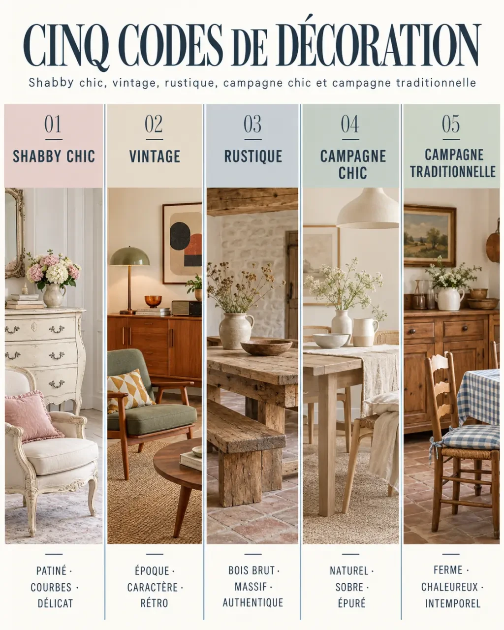 Style shabby chic comparé aux styles vintage, rustique et campagne chic