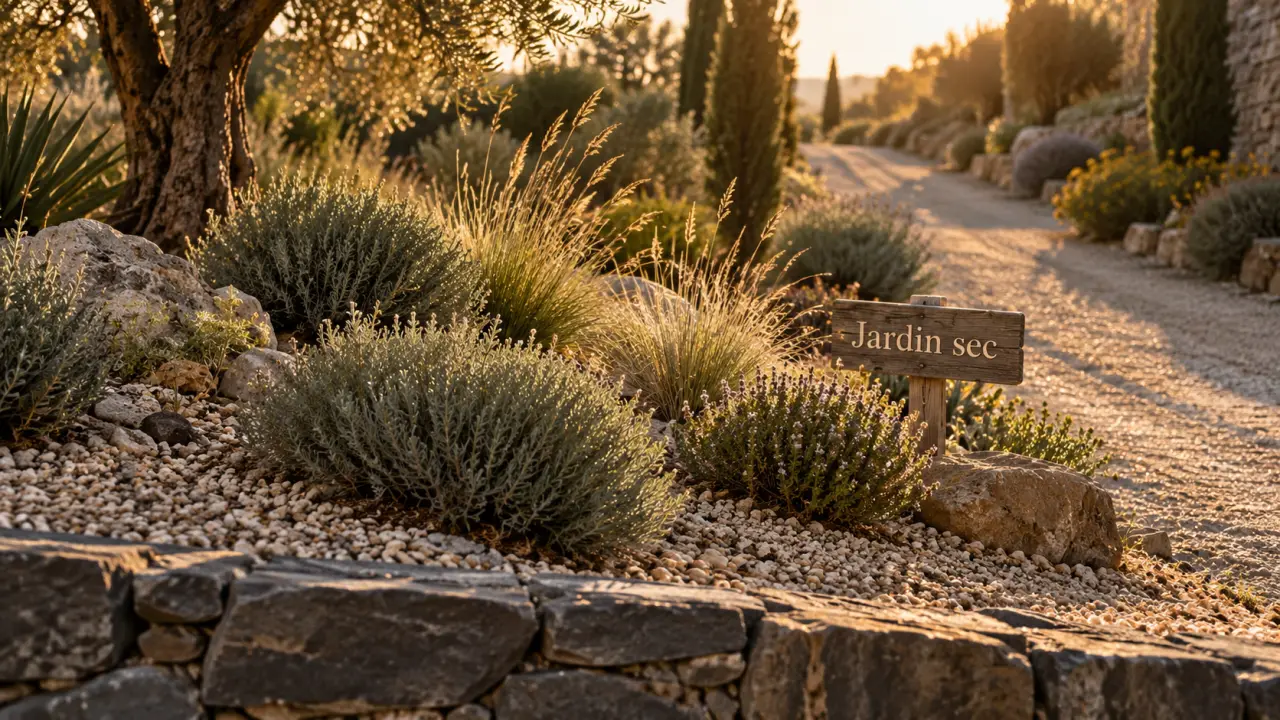 Jardin secs : drainage et gravier, plantes méditerranéennes sobres
