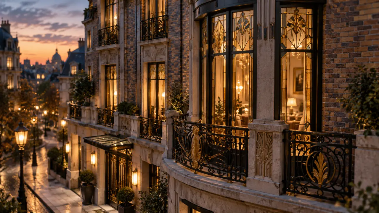 Maison art déco : façade, bow-window et ferronneries