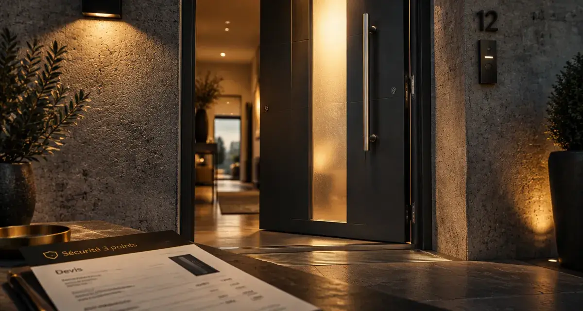 Porte d entrée alu anthracite, vitrage dépoli pour lumière douce et sécurité 3 points