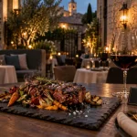 Restaurant castres tarn : braise sur table, terrasse en pierre